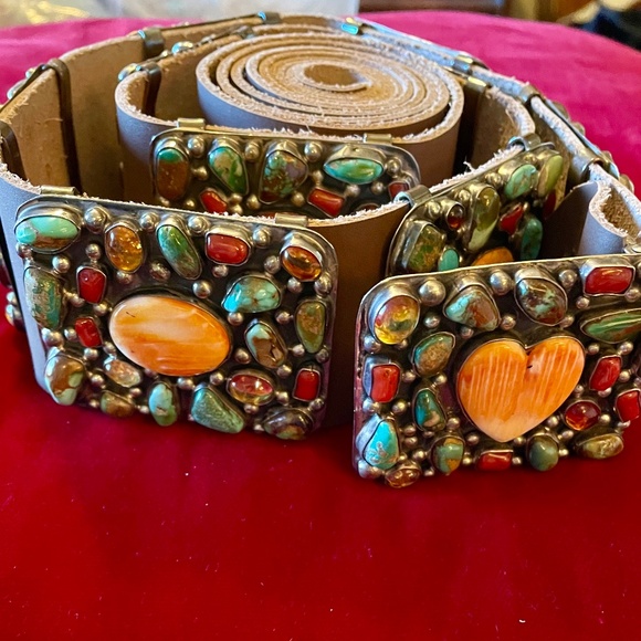 Accessories - Spectacular Sterling Silver Concho Belt full of Turquoise, Coral, Amber and more